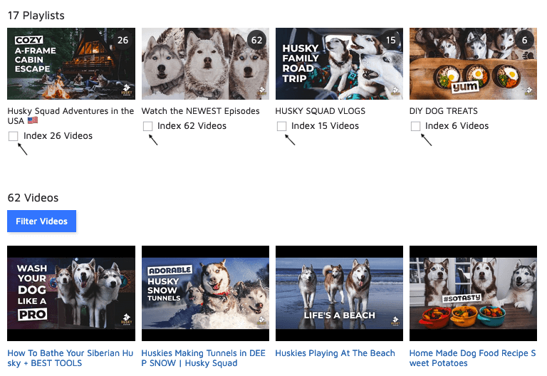 Playlists and videos Indexing